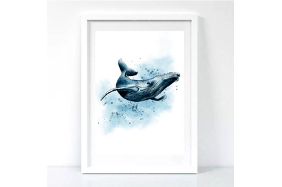 Whale Art, Watercolor Painting, Whale