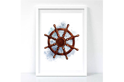 Watercolor Nautical Steering Wheel