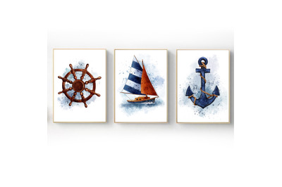 Set of 3 Nautical Wall Art Decor