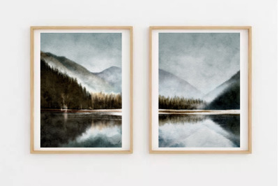 Set of 2 Nature Landscape, Mountain Art