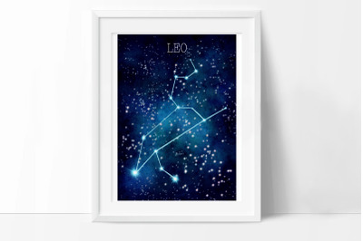 Zodiac Sign Leo, Watercolor Leo, Wallart