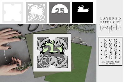 Layered Papercut 25th Birthday Floral, Twenty Five, 3D SVG, Birthday