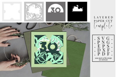 Layered Papercut 30th Birthday Floral, Thirty And Fabulous, 3D SVG, DX