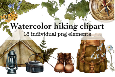 Watercolor Hiking Travel Clipart, Camping PNG