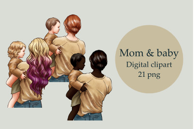 Mothers Day Clipart, Mom and Baby