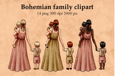 Mother and Children Clipart, Bohemian Family Clipart