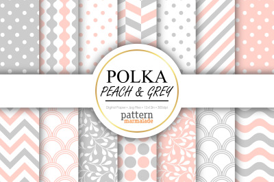 Polka Peach&nbsp;And Grey Digital Paper - S0208