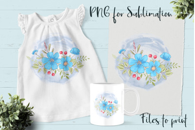 Blue Flowers sublimation. Design for printing.