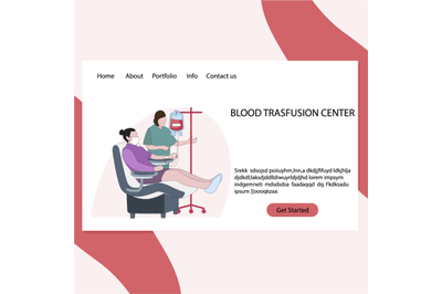 Blood transfusion center landing page&2C; vector laboratory clinic