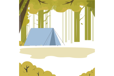 Landscape tent in green wood, place to camping