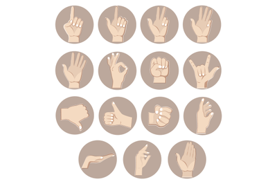 Hands gestures set, counting fingers. Vector of gesture fist
