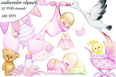 Watercolor Baby shower clipart, Baby shower set, Newborn, Cute collect