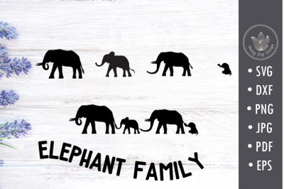 Elephant family holding tails&2C; svg cut file&2C; overlays