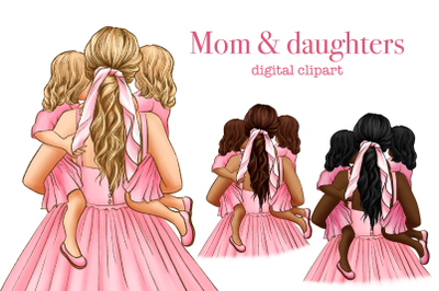 Mom and Daughters Clipart, Mom and Baby