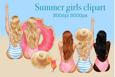 Girls on the Beach Clipart, Summer Sea Clipart