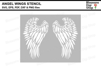 Angel Wings Stencil SVG, EPS, PDF, DXF &amp; PNG files