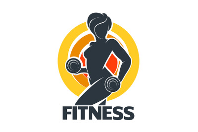 Fitness Gym Logo with Training Woman Silhouette