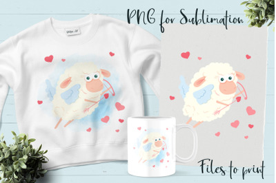 Cute lamb sublimation. Design for printing.