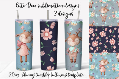 Cute Deer sublimation design Skinny tumbler wrap design