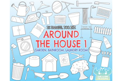 Around the House 1 - Garden, Bathroom, Laundry Room Digital Stamps