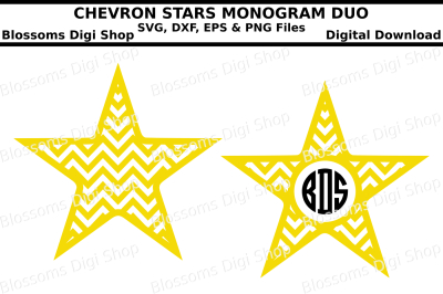 Chevron Star Monogram Duo SVG, EPS, DXF and PNG cut files