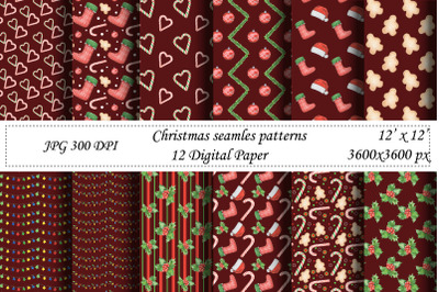 Christmas seamless pattern.Red digital paper.Santa,New year