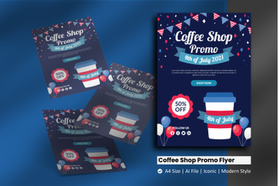 4th of July Coffee Shop Promo Flyer Template