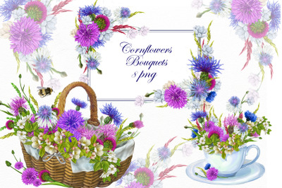 Flower Bouquets with Cornflowers PNG Clipart