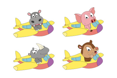 cute animal cartoon with plane