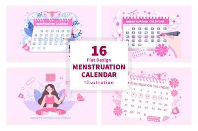 16 Menstruation Calendar Women Illustration