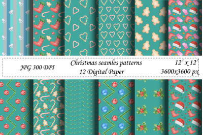 Christmas seamless pattern.Mint digital paper.Santa,New year