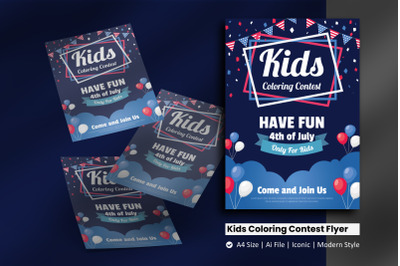 4th of July Kids Coloring Contest Flyer Template