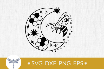 Celestial Honey Bee SVG with crescent moon SVG for t-shirt design