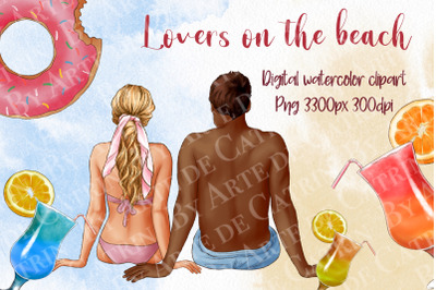 Lovers on the Beach Clipart, Couple in Love Clipart