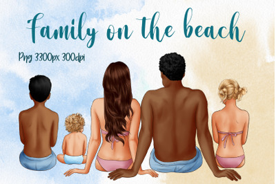Family on the Beach, Summer Clipart