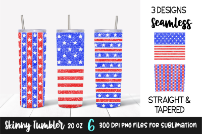 4th of July USA Stars and Stripes Glitter Tumbler Designs