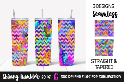 Bright Swirly Marble and Glitter Chevrons Skinny Tumbler PNG