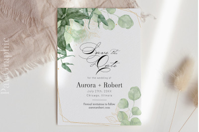 Greenery Save the Date Template Wedding Announcement Card