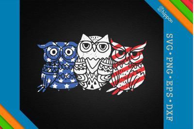 Owl Patriotic America US Flag July 4th