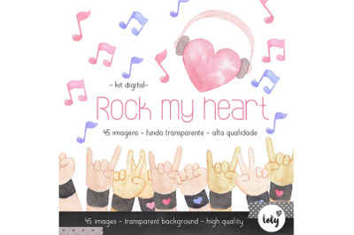 Rock My Heart Watercolor Clipart