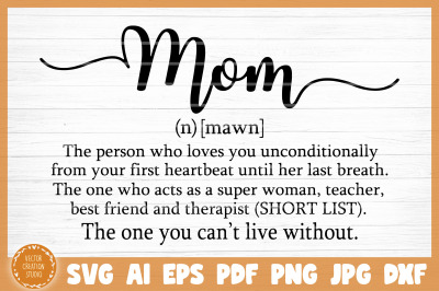 Mom Word Dictionary Definition SVG Cut File