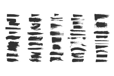 Grunge brushes. Paintbrush sketch strokes, black splash distress textu