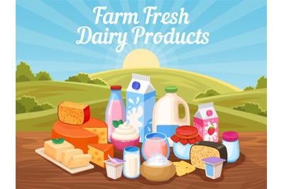 Farm fresh dairy products. Natural cow milk, cheese and yogurt in rura