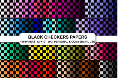 Black Checkerboard Printable Paper, Checkers Digital Papers