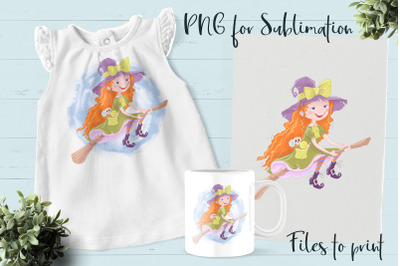 Halloween little witch sublimation. Design for printing.