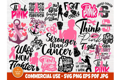 Breast Cancer Quotes SVG Bundle Survivor Fight PNG