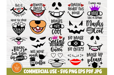 Kids Face Masks SVG Bundle, Svg Quotes, Cut Files