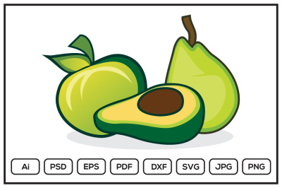 Avocado apple pear fruit design illustration