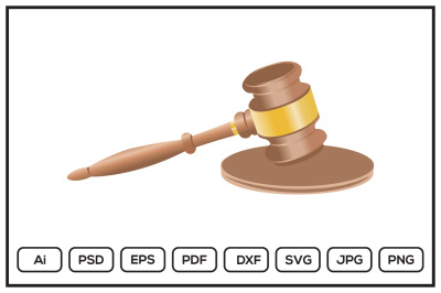 Realistic justice hammer gavel design illustration