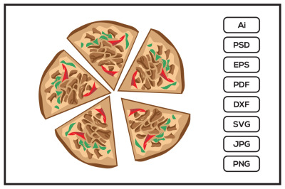 Five slices pizza design illustration